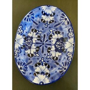 Telavera Oval Ceramic Blue & White Majolica Lead Free Serving Platter/ Mexico